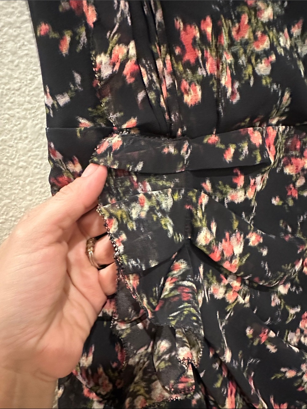 AllSaints NWT Draped Floral Mini Dress Black Silk Blend - Picture 16 of 16